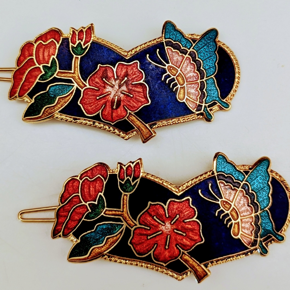 Cloisonne Barrettes Vintage